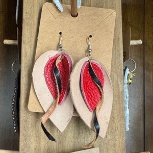 Elegant Red and Black Leather Earrings
